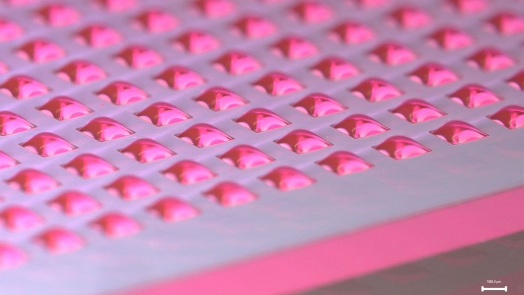 With 200 nanoliters per droplet, up to 1,000 experiments can be conducted on a single chip. The size and number can be further customized.